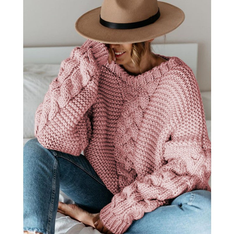 Casual Twist Bat Style Knitting Sweater