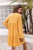 Yellow V-neck Bubble Sleeves Long Sleeves Mini Dresses