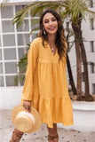 Yellow V-neck Bubble Sleeves Long Sleeves Mini Dresses