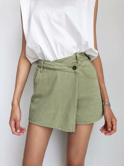 One Button High Waist Denim Shorts Hot Pants