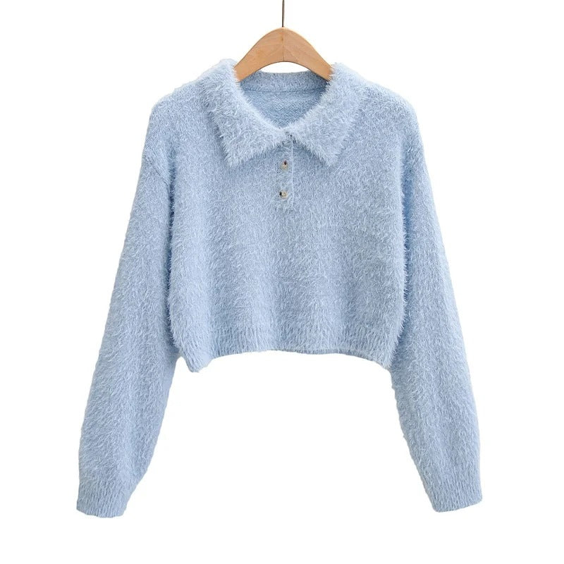 Peter Pan Collar Mohair Short Knit Sweater