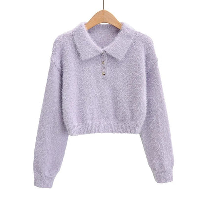 Peter Pan Collar Mohair Short Knit Sweater