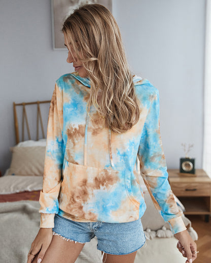 Casual Hooded Blouse Tie-dye Pocket Tops