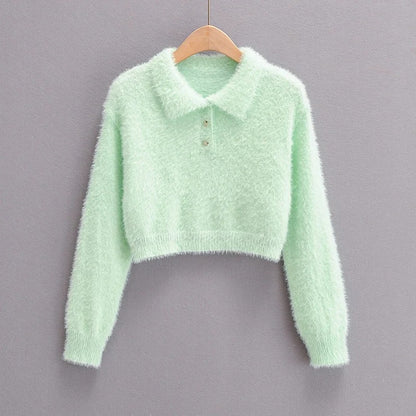 Peter Pan Collar Mohair Short Knit Sweater
