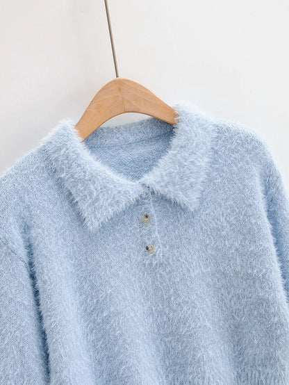 Peter Pan Collar Mohair Short Knit Sweater