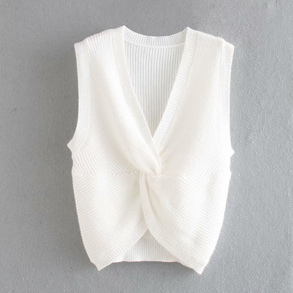 Knit Tie Knot Crop Camis Tank Tops Sweaters