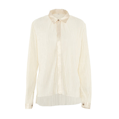 Beige Lapel Pleated Shirt Loose Pants Long Sleeve Two-piece Set