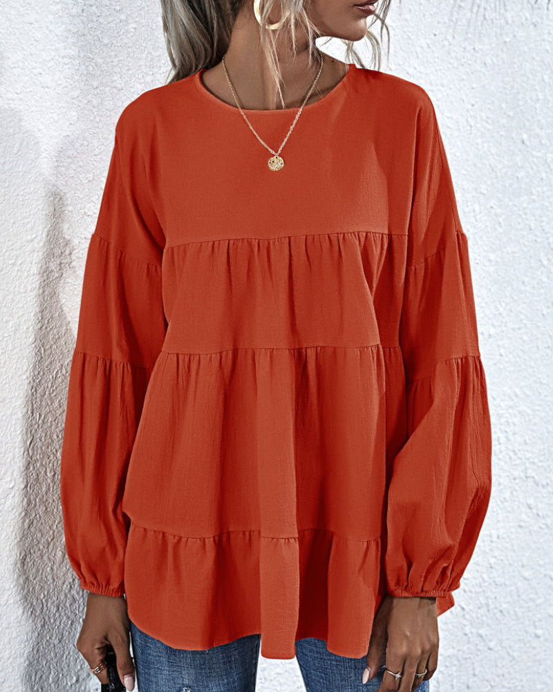 Round Neck Lantern Elastic Bubble Sleeve Blouses