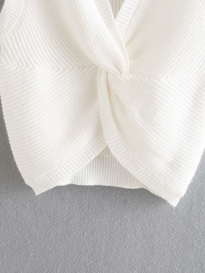 Knit Tie Knot Crop Camis Tank Tops Sweaters