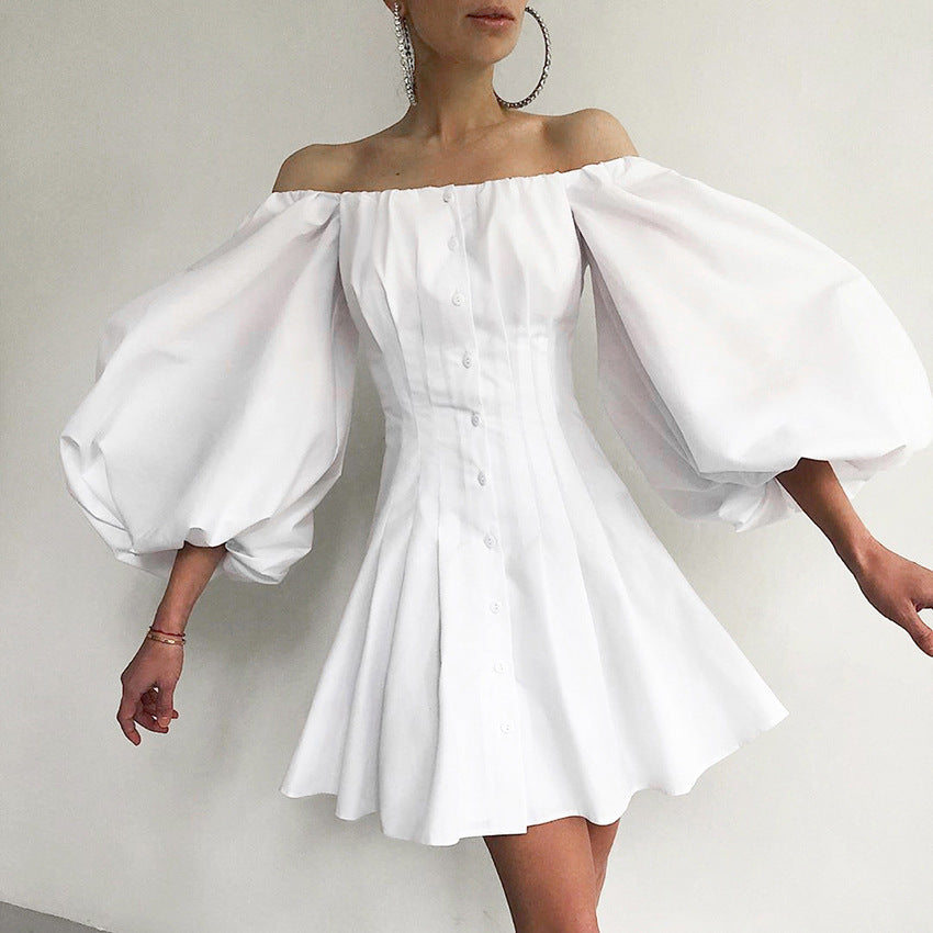 Puff Bubble Sleeve Off Shoulder Mini Dresses