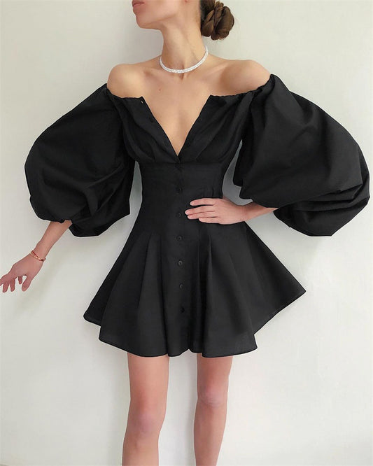 Puff Bubble Sleeve Off Shoulder Mini Dresses