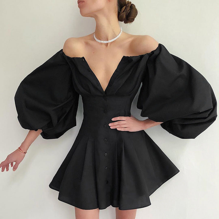 Puff Bubble Sleeve Off Shoulder Mini Dresses