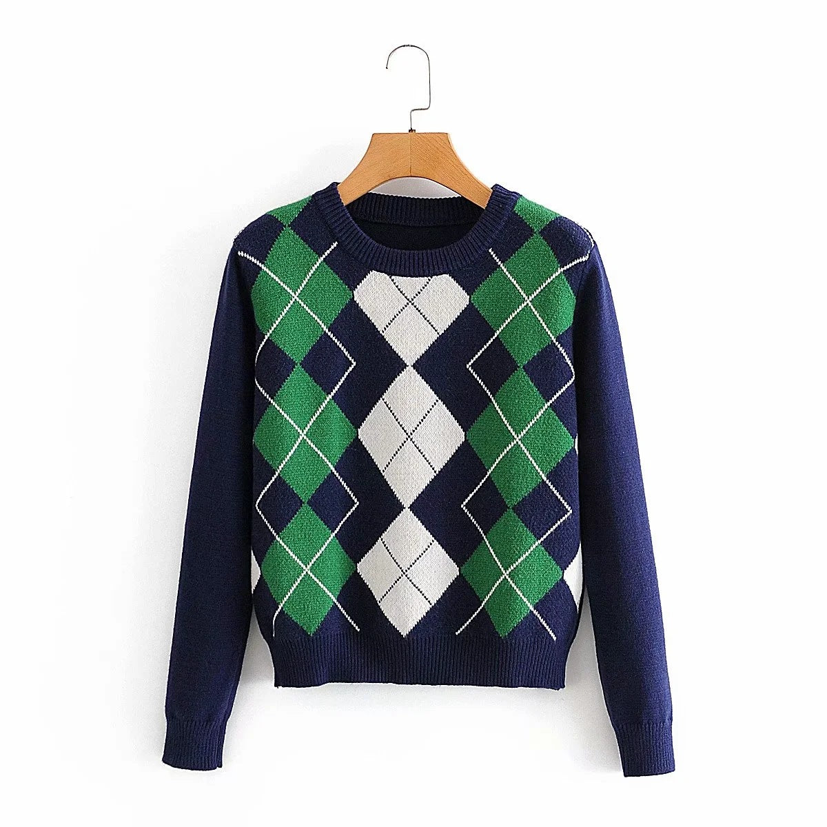 Diamond Lattice Contrast Knitting Sweater