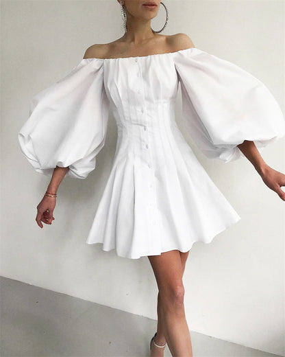 Puff Bubble Sleeve Off Shoulder Mini Dresses