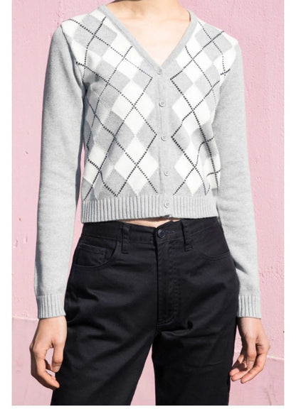 Lozenge Single-breasted Knitting Cardigan Sweaters