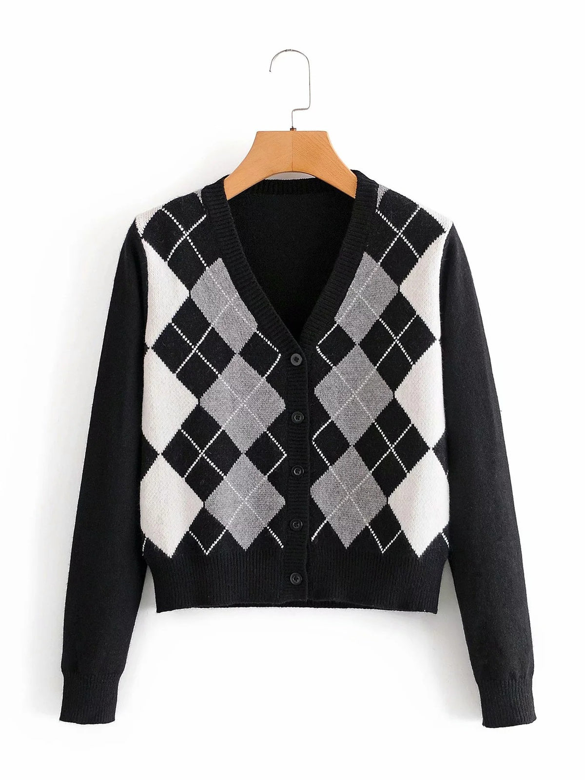 Lozenge Single-breasted Knitting Cardigan Sweaters