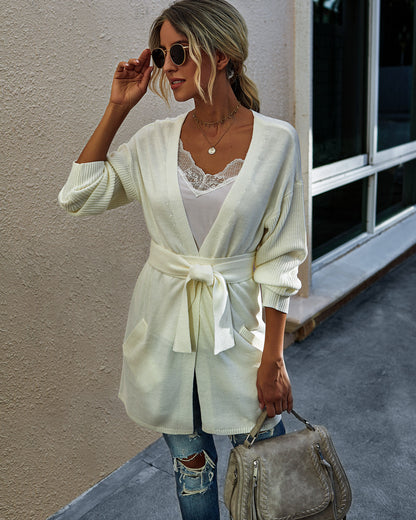 V-neck Bow Tie Knit Cardigans