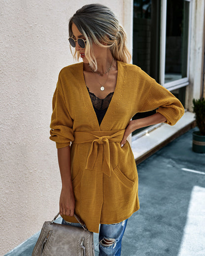 V-neck Bow Tie Knit Cardigans