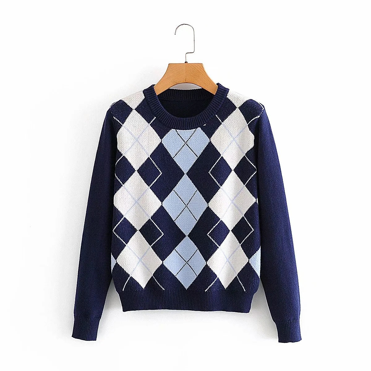 Diamond Lattice Contrast Knitting Sweater
