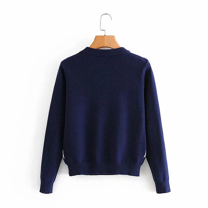 Diamond Lattice Contrast Knitting Sweater