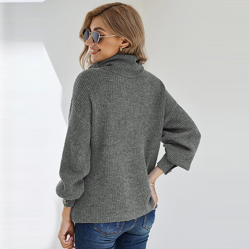 Pile High-collared Knit Lantern Sleeve Sweaters