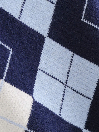 Diamond Lattice Contrast Knitting Sweater