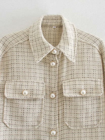 Plaid Style Shirt Jacket Lapel Single-breasted Cardigans Coat