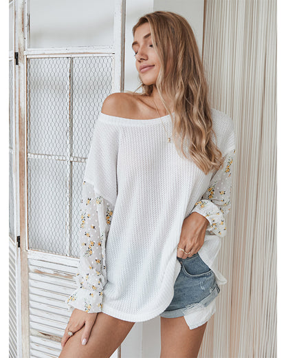 Knit Tops Joint Chiffon Printed Long Sleeve Shirts