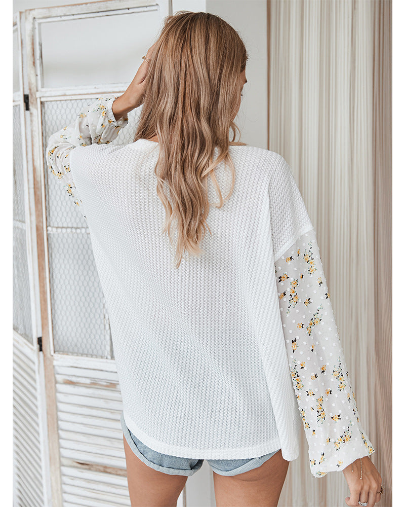 Knit Tops Joint Chiffon Printed Long Sleeve Shirts