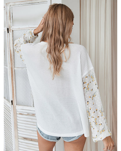 Knit Tops Joint Chiffon Printed Long Sleeve Shirts