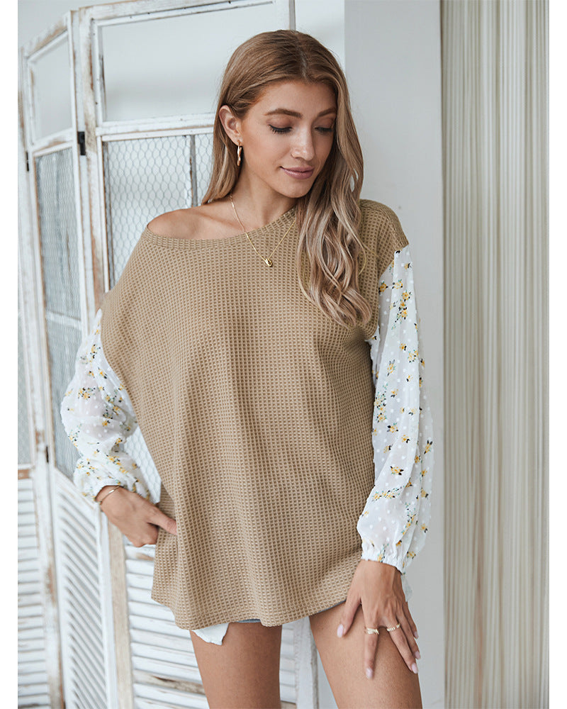 Knit Tops Joint Chiffon Printed Long Sleeve Shirts