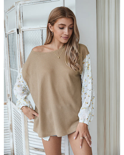 Knit Tops Joint Chiffon Printed Long Sleeve Shirts