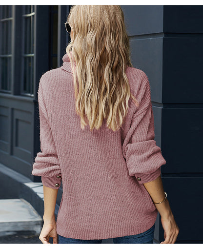 Pile High-collared Knit Lantern Sleeve Sweaters