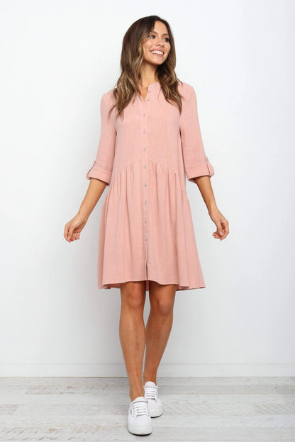 Comfy Vacation Single-Breasted Long Sleeve Mini Dresses