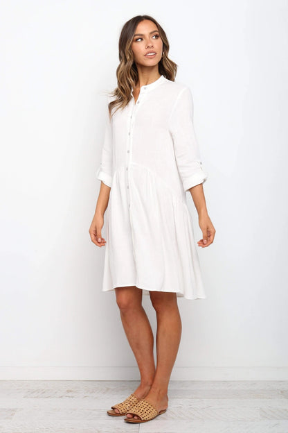 Comfy Vacation Single-Breasted Long Sleeve Mini Dresses