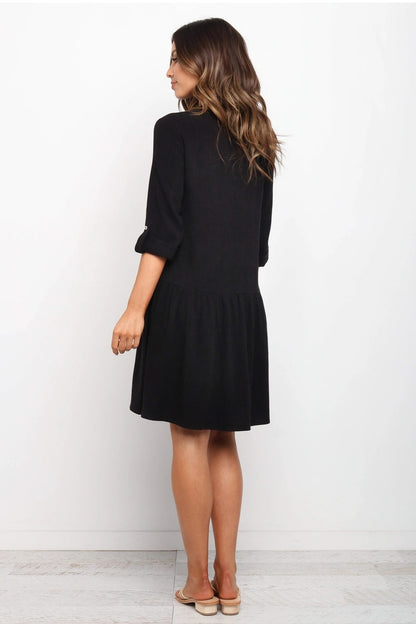 Comfy Vacation Single-Breasted Long Sleeve Mini Dresses