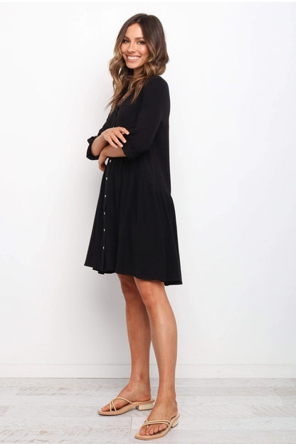 Comfy Vacation Single-Breasted Long Sleeve Mini Dresses