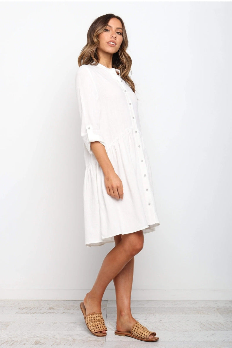Comfy Vacation Single-Breasted Long Sleeve Mini Dresses