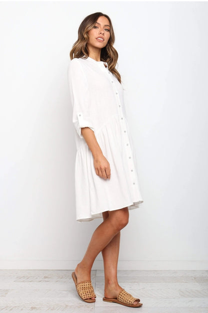 Comfy Vacation Single-Breasted Long Sleeve Mini Dresses