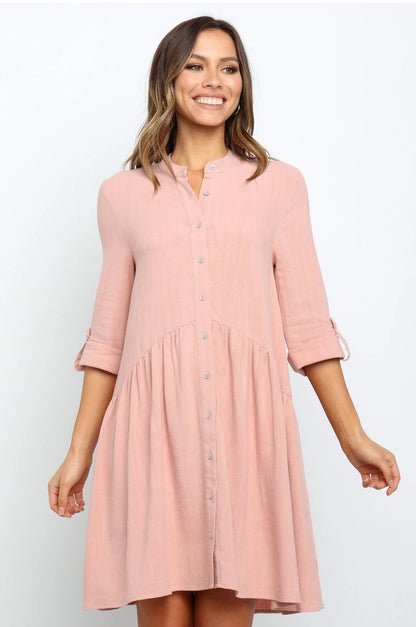 Comfy Vacation Single-Breasted Long Sleeve Mini Dresses
