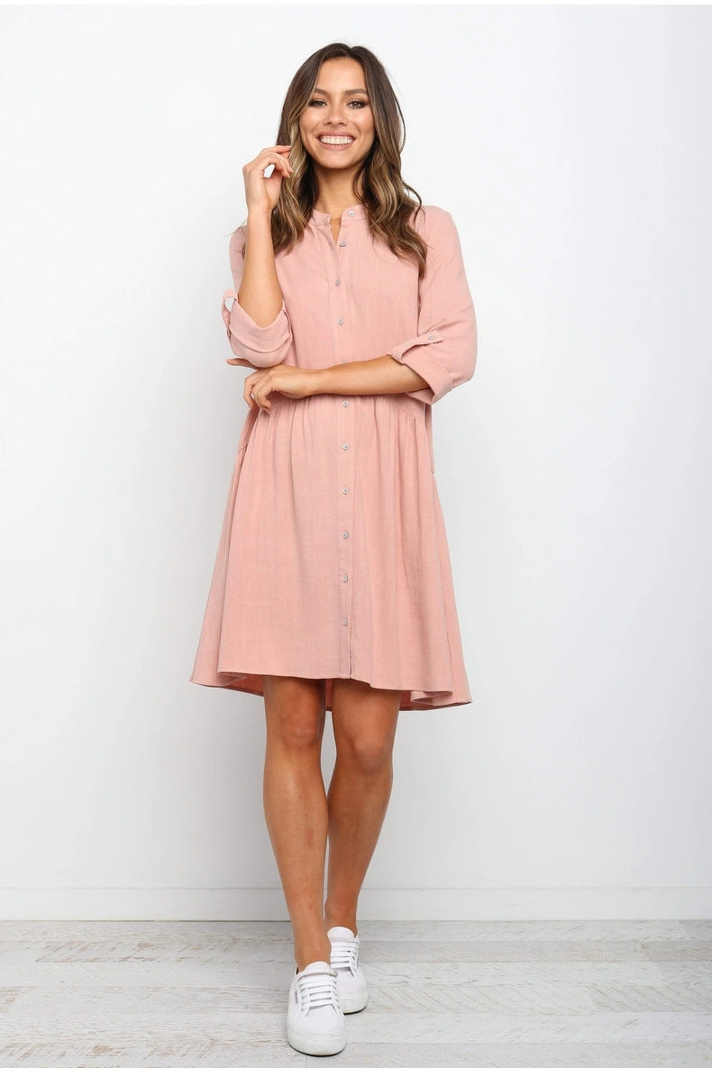 Comfy Vacation Single-Breasted Long Sleeve Mini Dresses