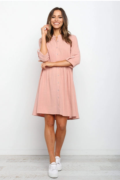 Comfy Vacation Single-Breasted Long Sleeve Mini Dresses