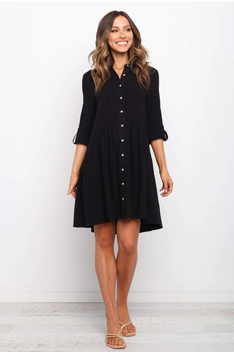 Comfy Vacation Single-Breasted Long Sleeve Mini Dresses
