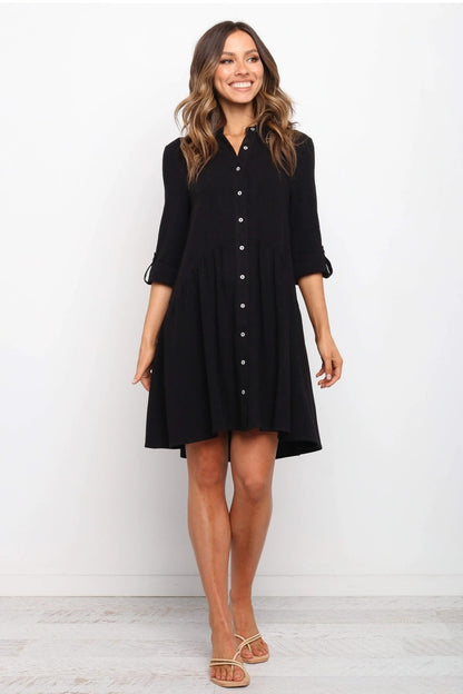 Comfy Vacation Single-Breasted Long Sleeve Mini Dresses