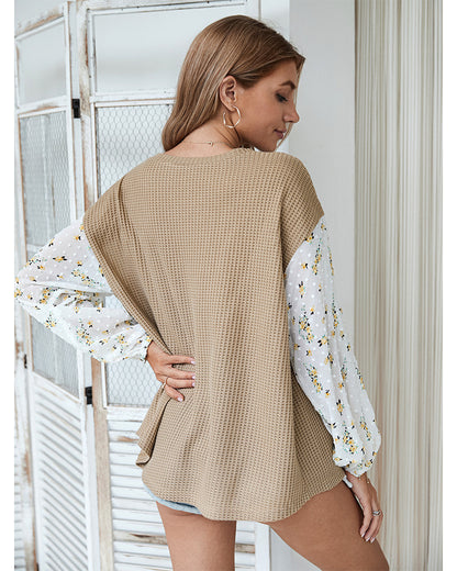 Knit Tops Joint Chiffon Printed Long Sleeve Shirts