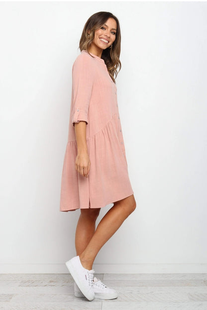 Comfy Vacation Single-Breasted Long Sleeve Mini Dresses