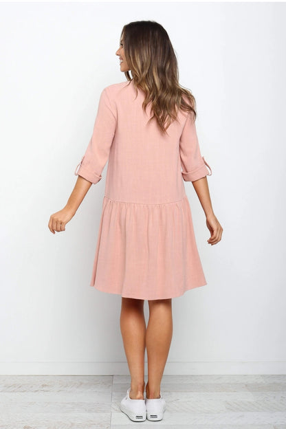Comfy Vacation Single-Breasted Long Sleeve Mini Dresses