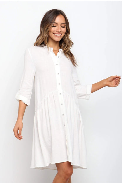 Comfy Vacation Single-Breasted Long Sleeve Mini Dresses