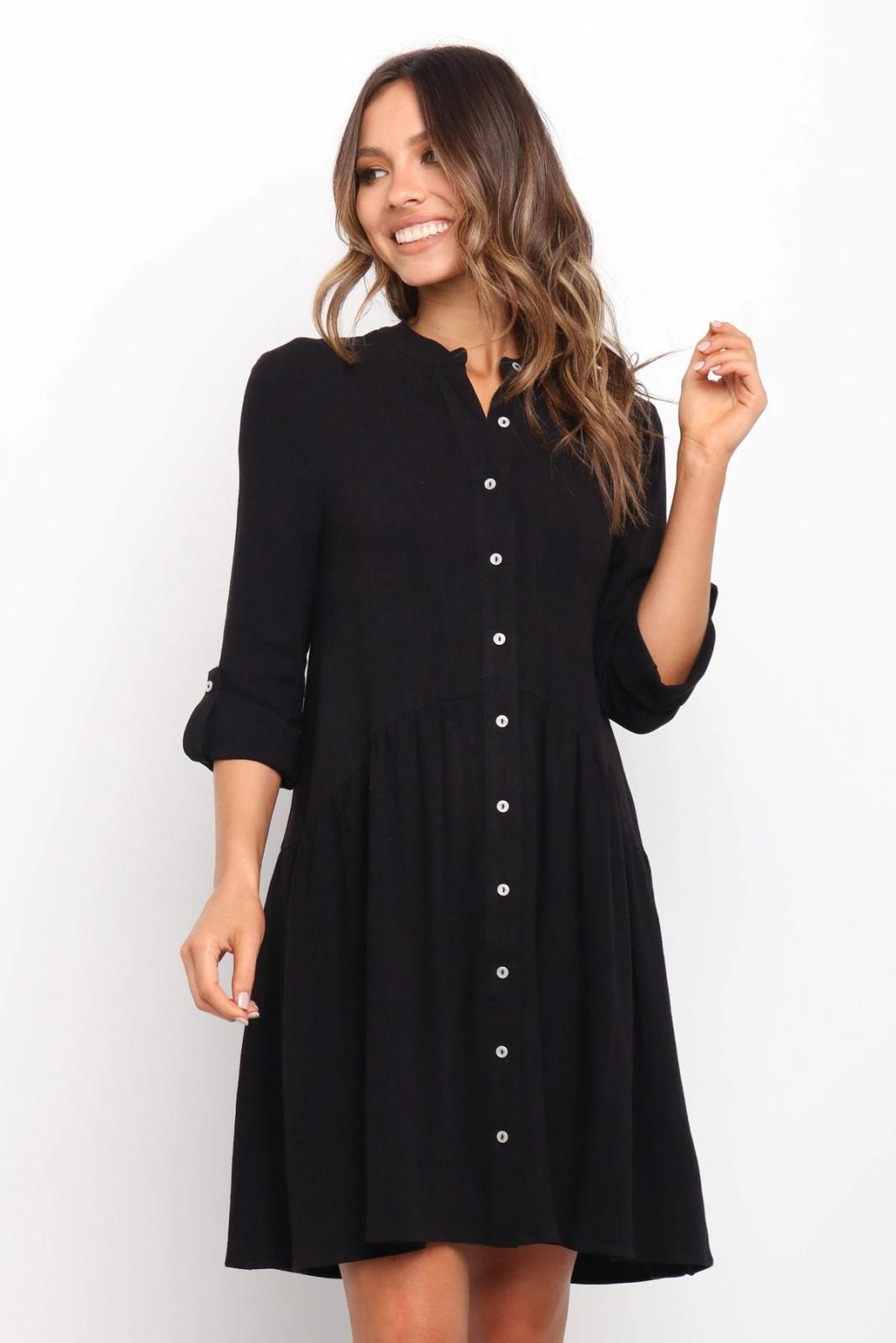 Comfy Vacation Single-Breasted Long Sleeve Mini Dresses