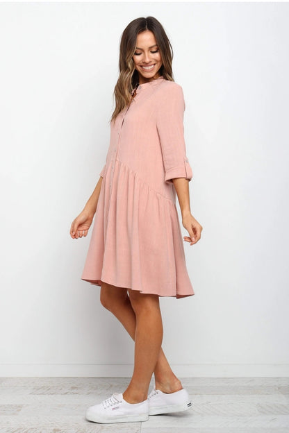 Comfy Vacation Single-Breasted Long Sleeve Mini Dresses